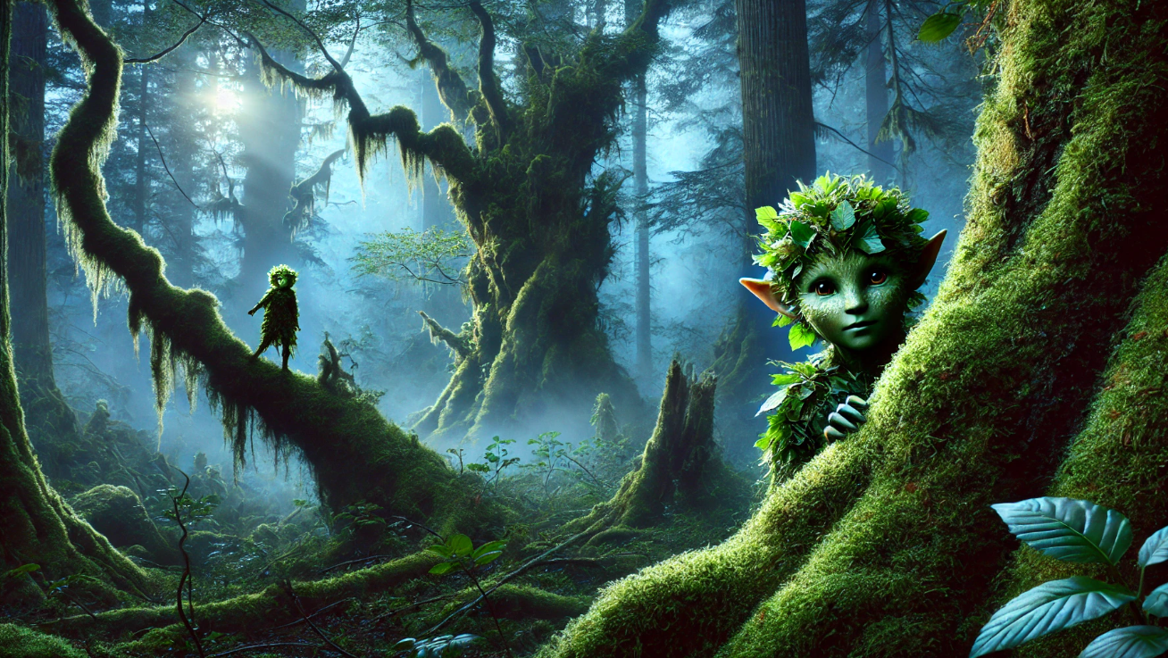 Enchanted forest with elves