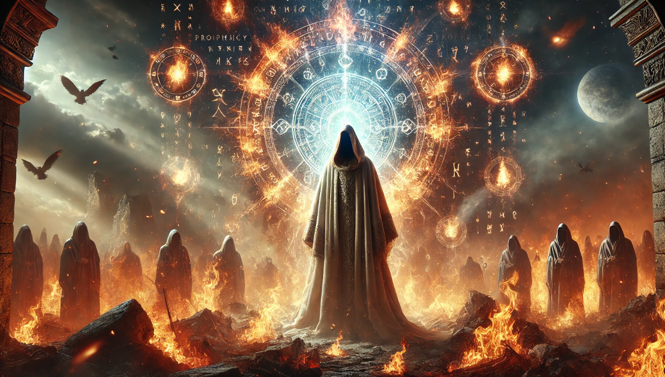 Mystical hooded figures ritual