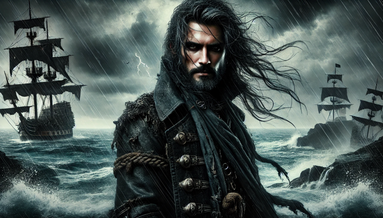 Pirate stormy sea ships