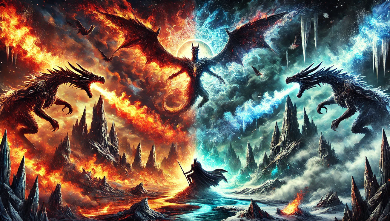 Epic dragon battle scene
