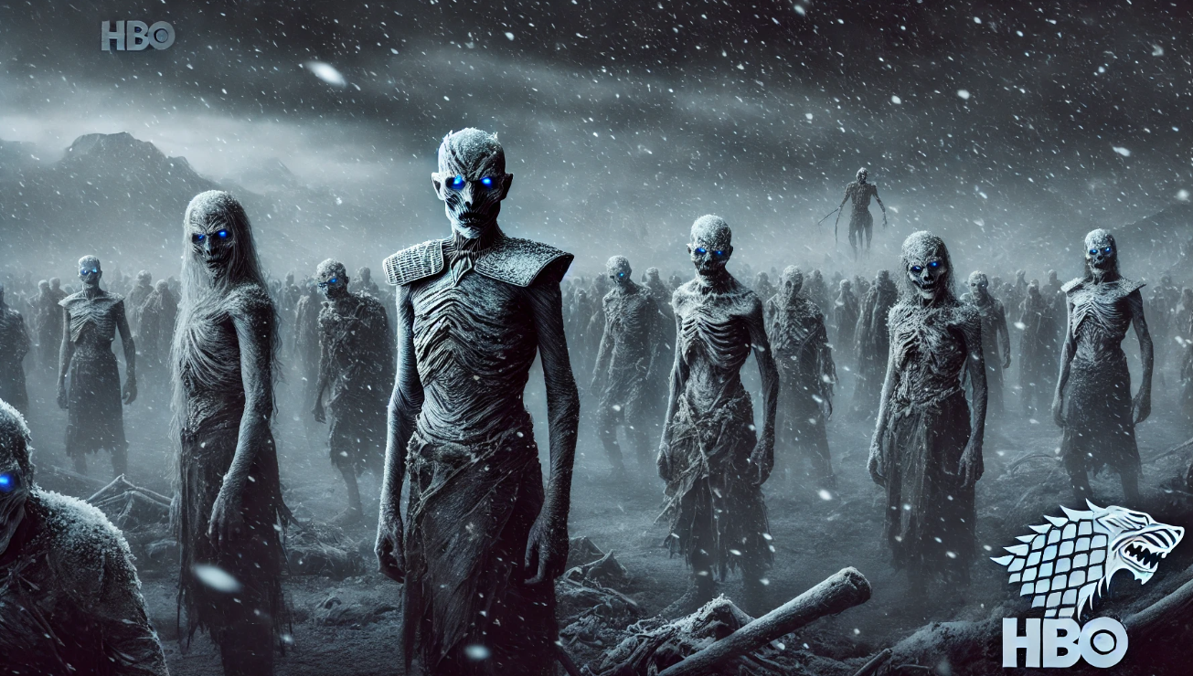 Frozen undead army marching snowy