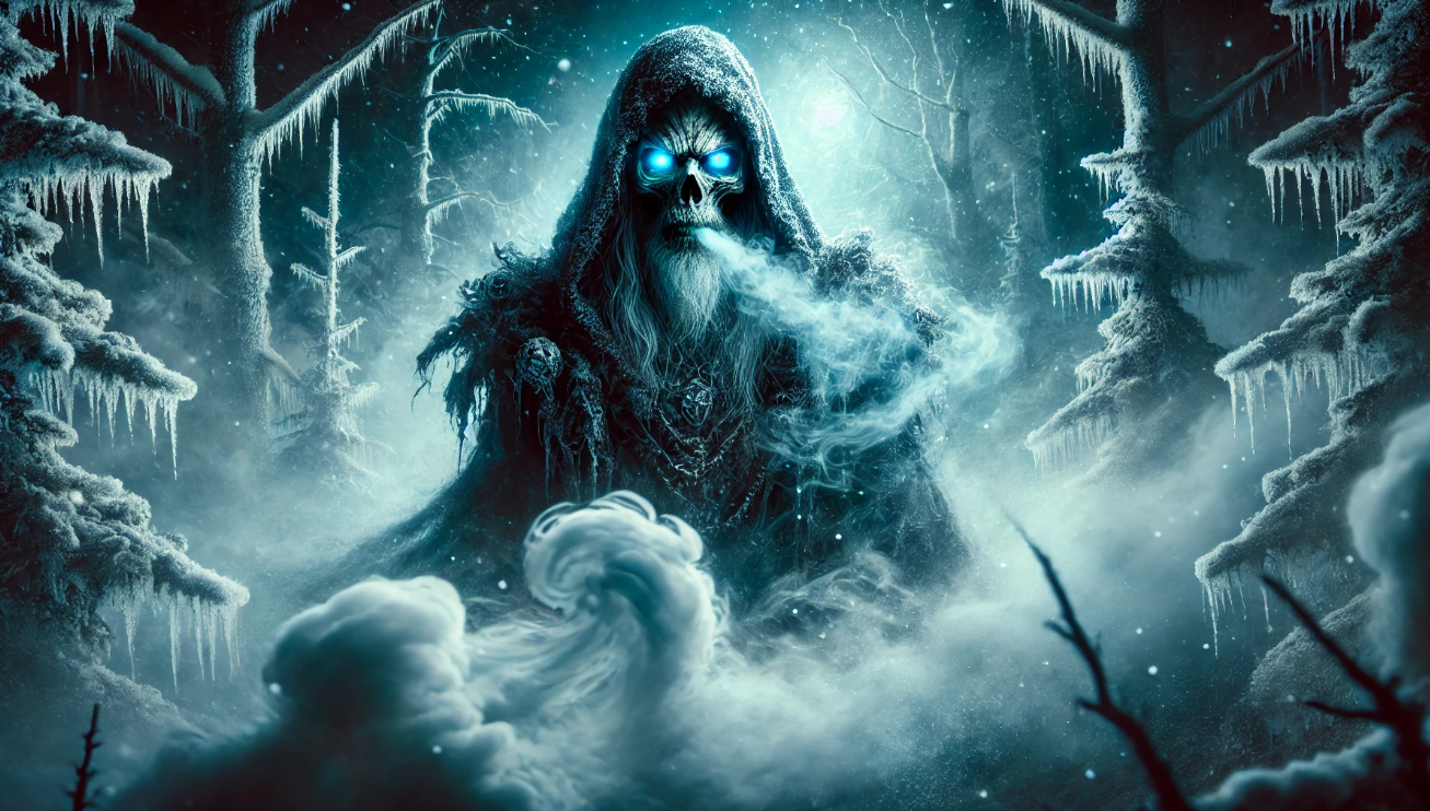 Icy hooded skeleton figure