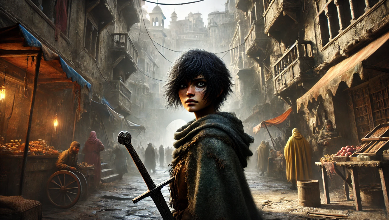 Warrior in medieval market