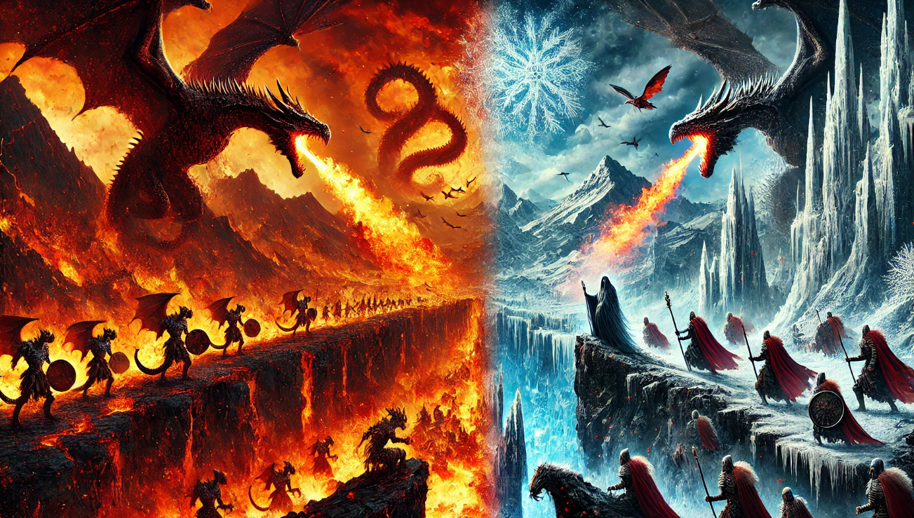 Epic dragon battle scene