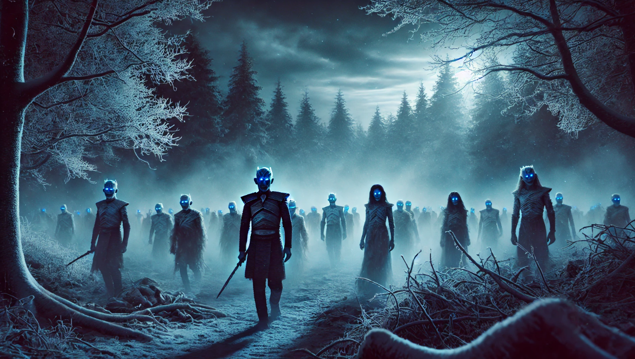 Eerie blue figures forest