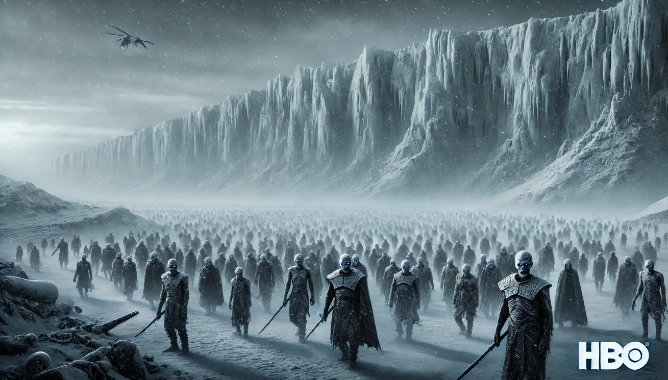 Frozen army marches icy landscape
