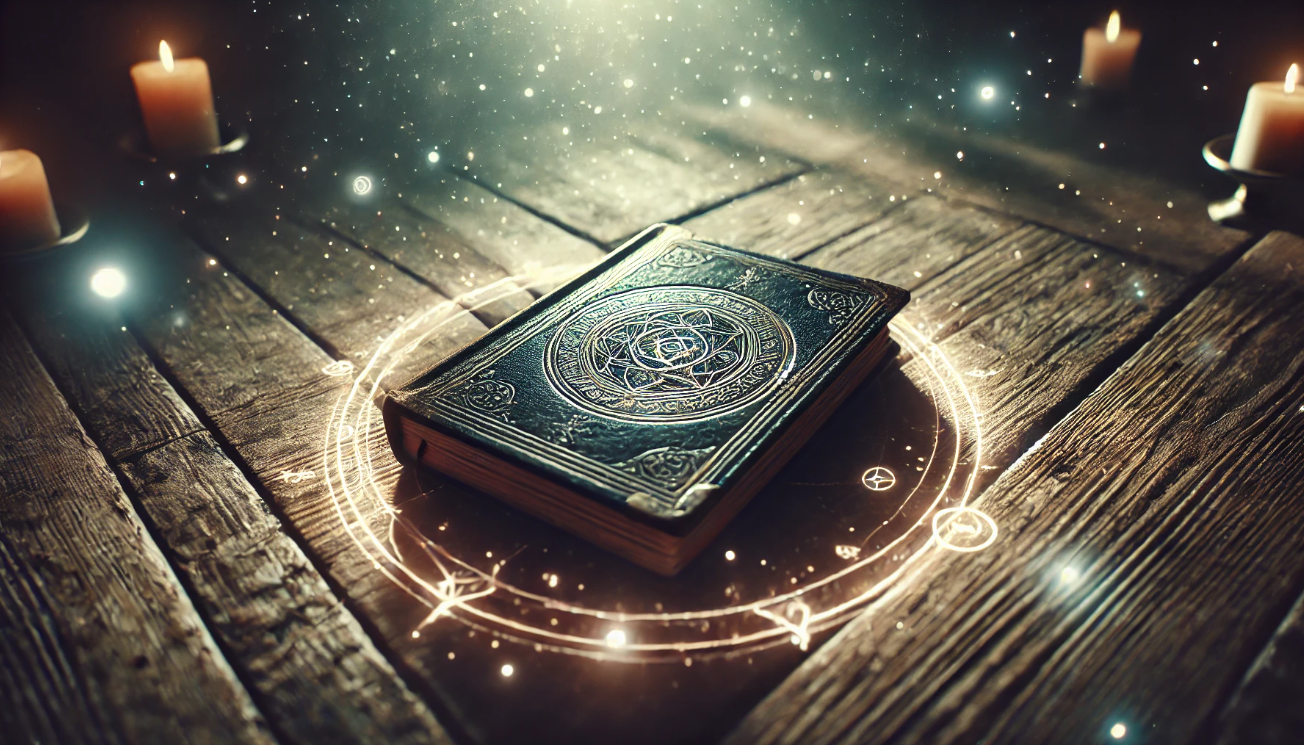 Glowing book with candles