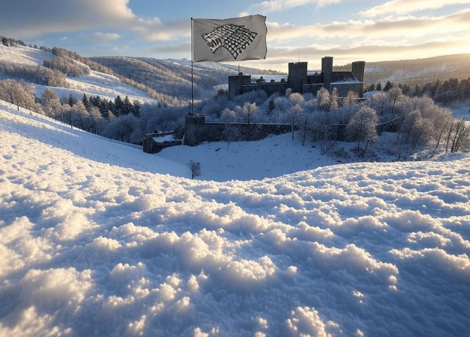 Snowy castle with flag