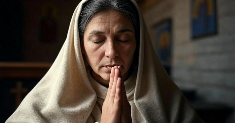 Woman praying with veil