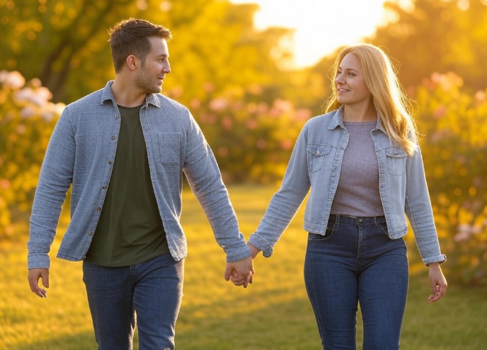 Couple holding hands walking

