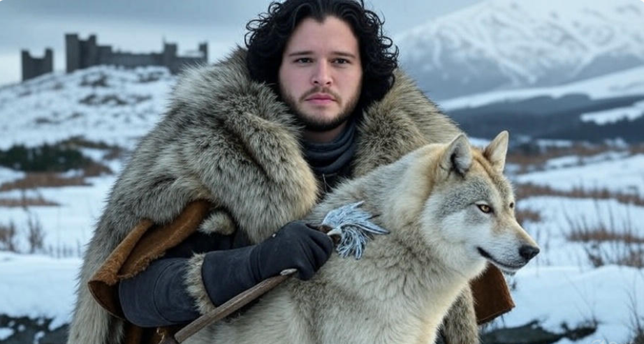 Man with wolf companion