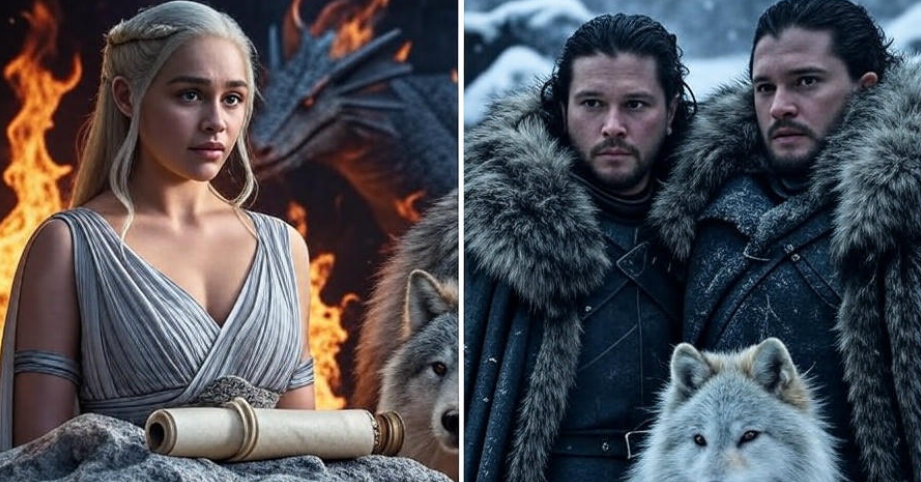Daenerys with dragon wolves