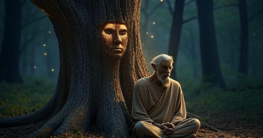 Meditating under mystical tree