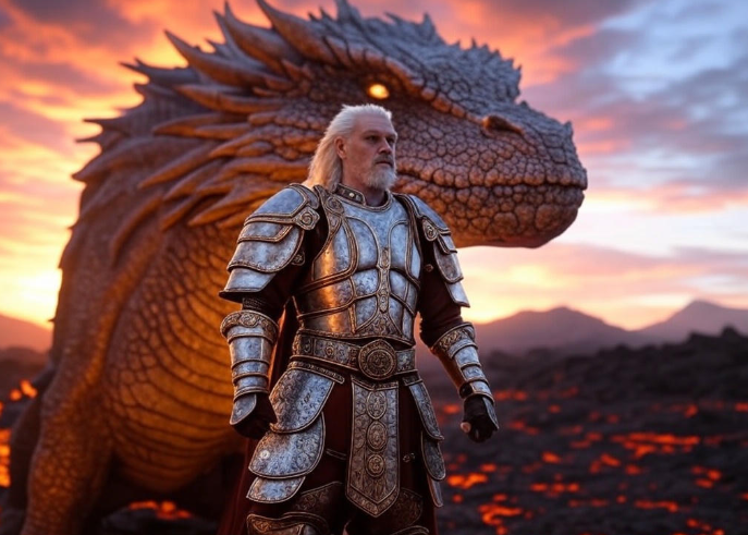 Knight with dragon sunset