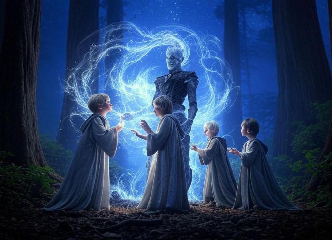 Children summoning ghostly figure