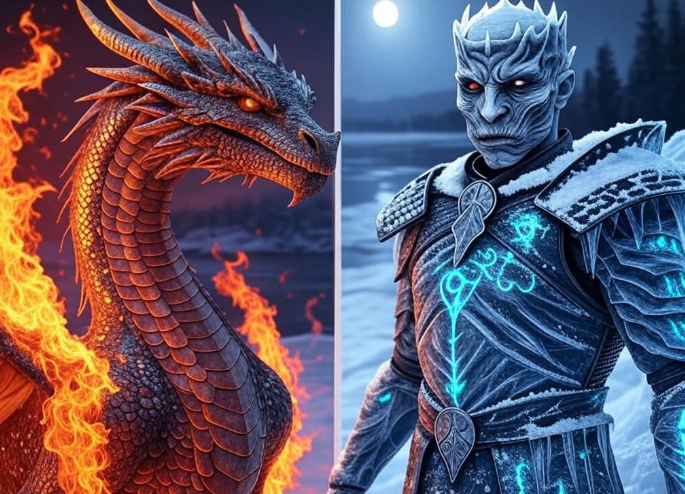Dragon and icy warrior