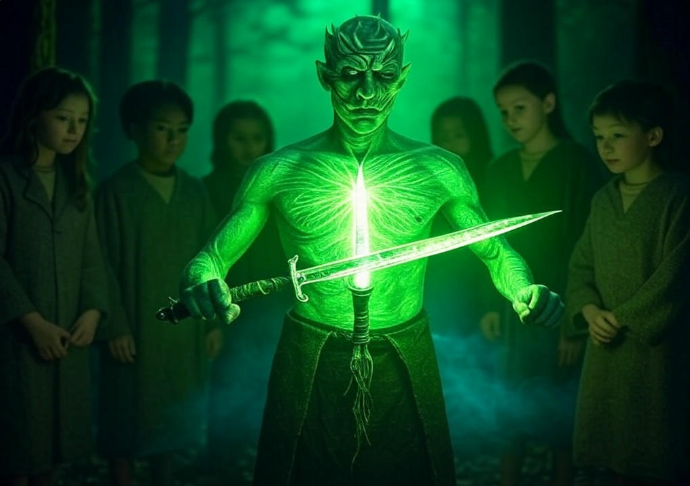 Night King glowing sword ritual


