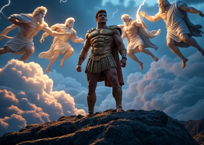 Hero among godly figures