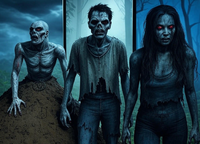 Zombies emerging from grave