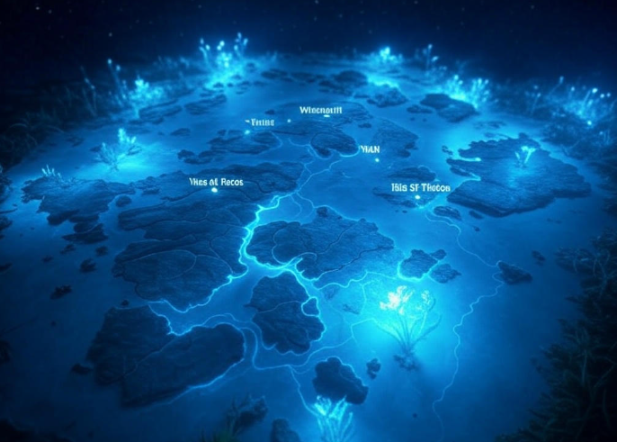 Glowing underwater mystical map