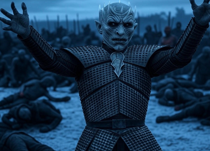 Armored icy figure commanding