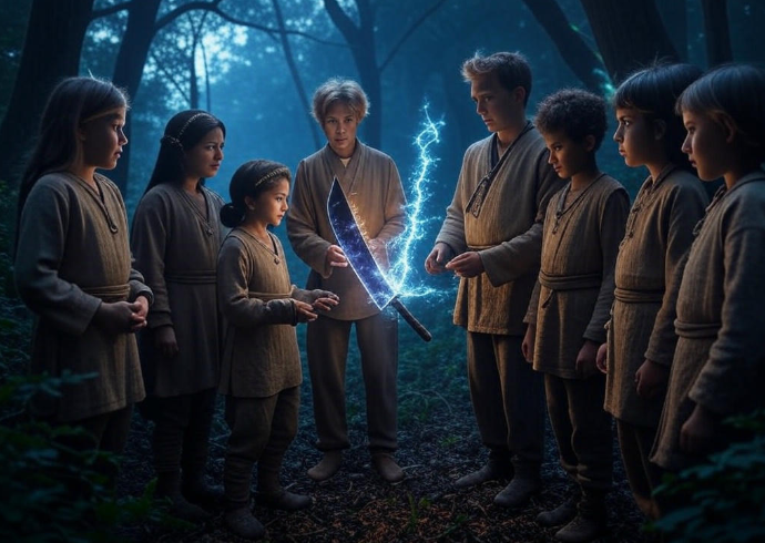 Children forest magical sword
