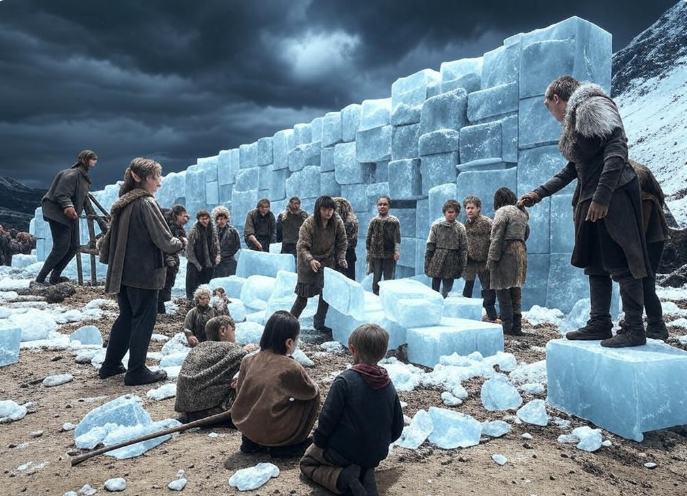 People building ice wall