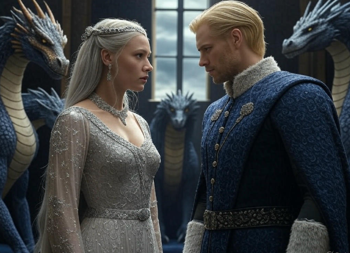 Royals with dragon statues