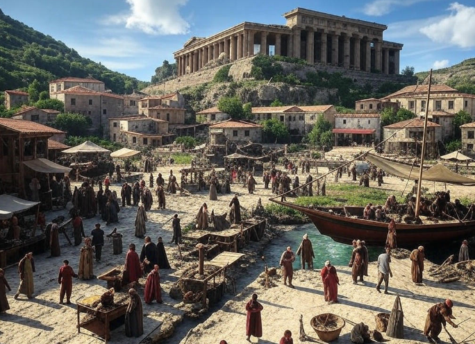 Bustling ancient market village
