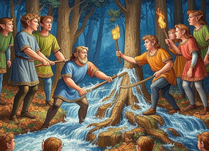 Warriors battling in forest