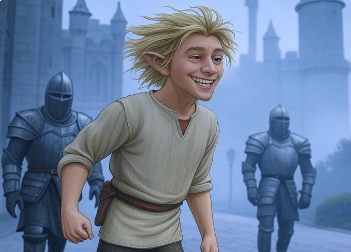Elf running knights castle background