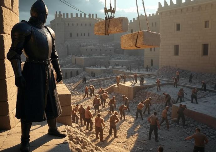 Knight overseeing construction site