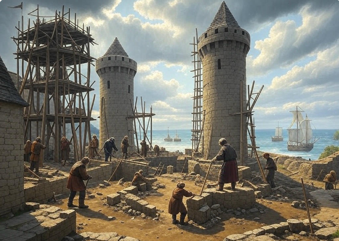 Castle construction seaside medieval