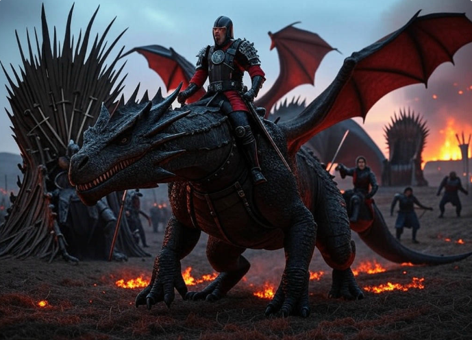 Knight riding black dragon