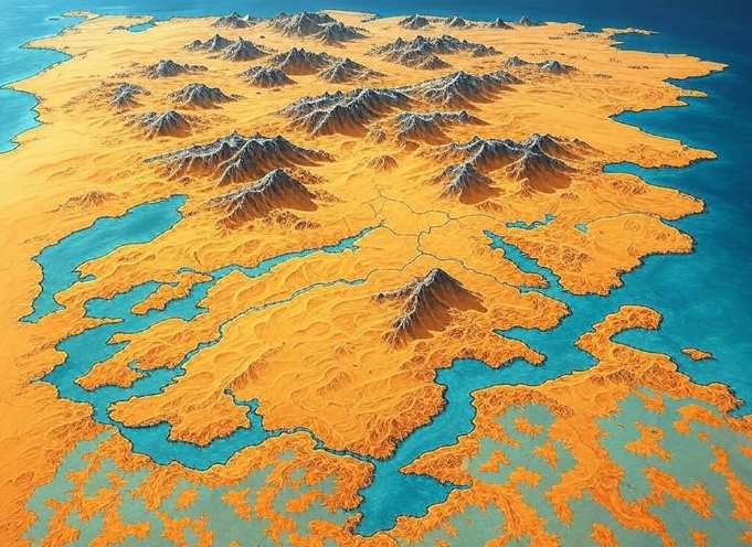 Golden island with lakes