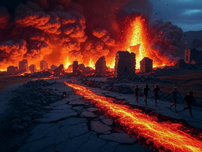 Ruins with lava flow