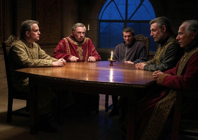 Medieval council candlelight meeting