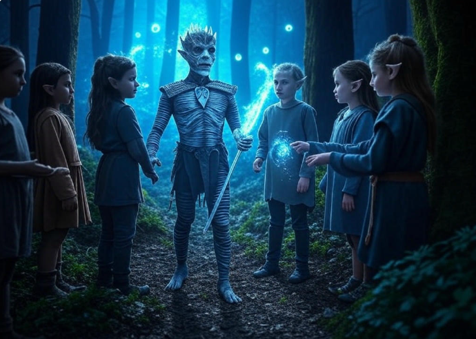 Icy figure with children
