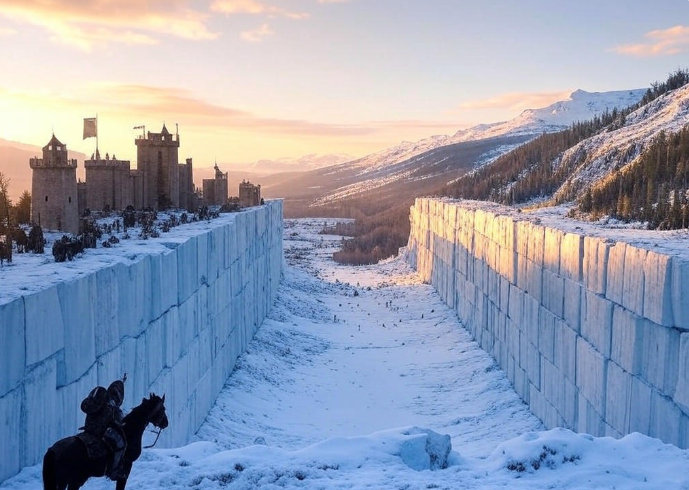 Knight guarding icy wall