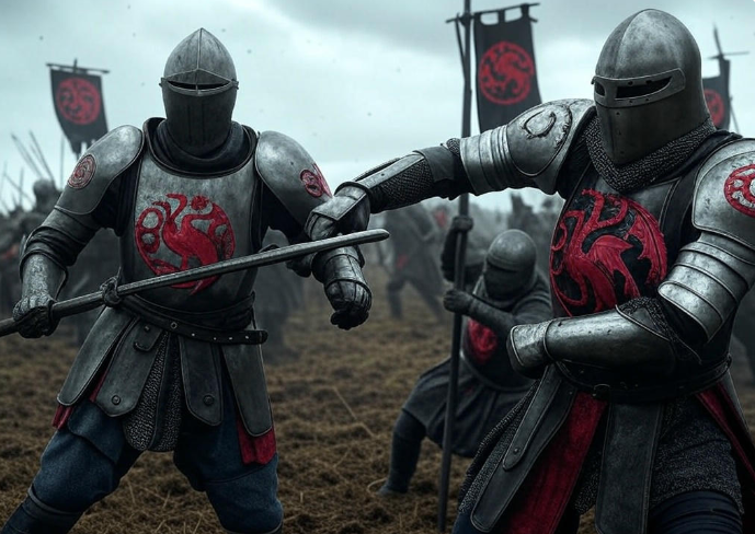 Armored knights battle scene
