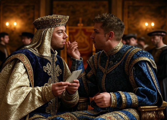 Two kings discussing throne