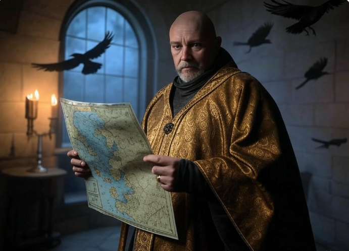 Man holding map crows