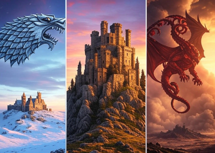 Dragons castles fantasy landscape