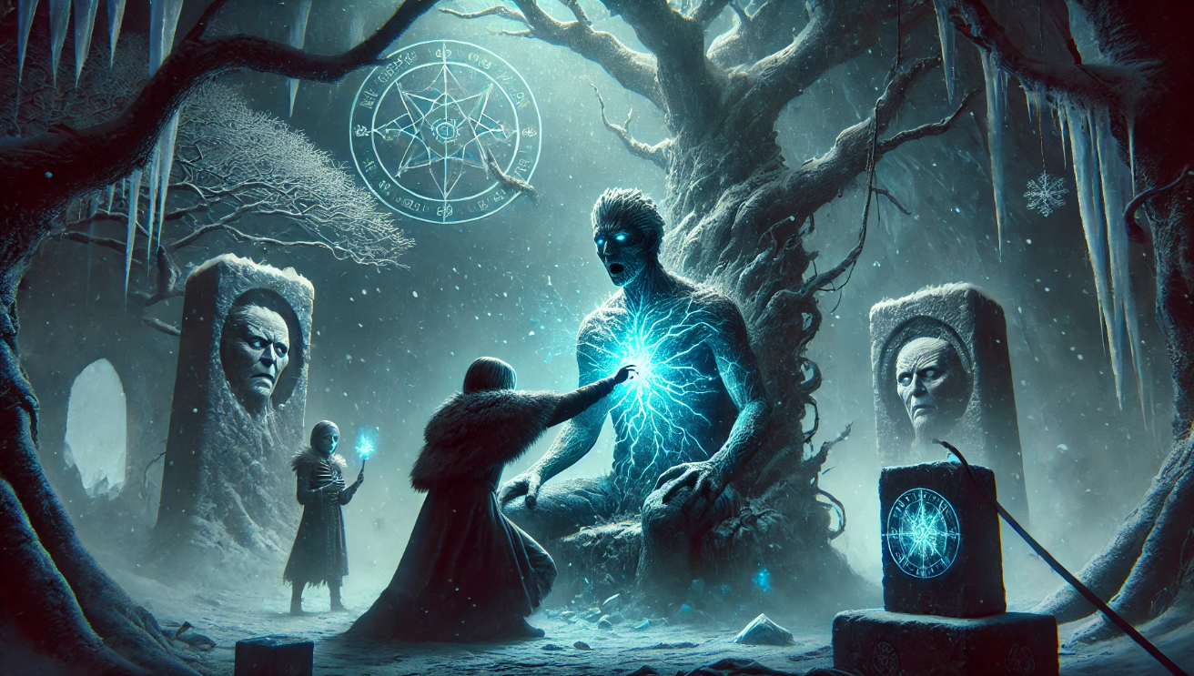 Mystic figure reviving icy ritual