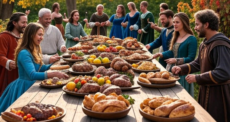 Medieval outdoor feast scene