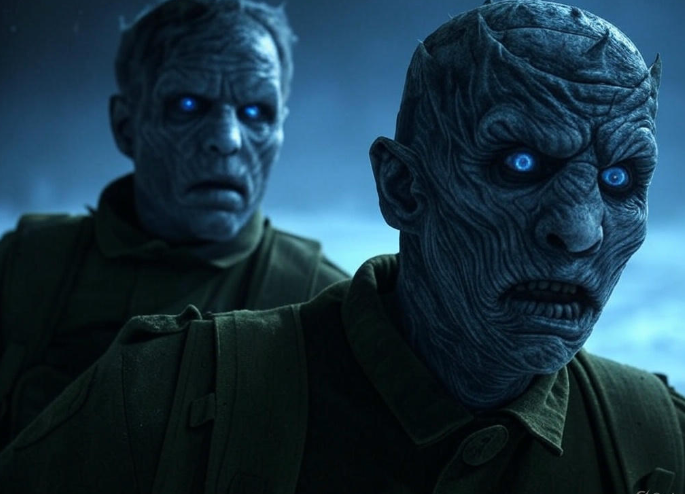Undead soldiers with blue eyes