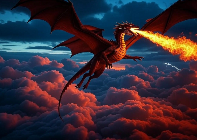 Dragon flying over clouds