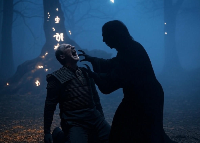 Dark figure attacking knight
