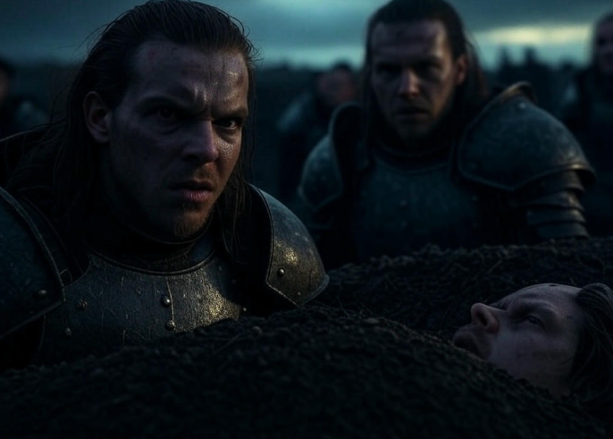 Warriors in dark battle scene