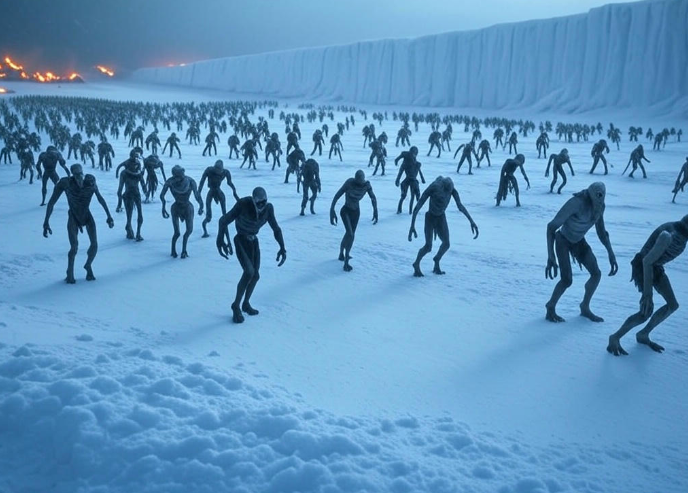 Zombies in snowy landscape